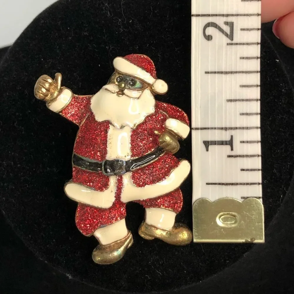 santa pin red‎ glitter enamel festive fun santa hoilday vintage christmas